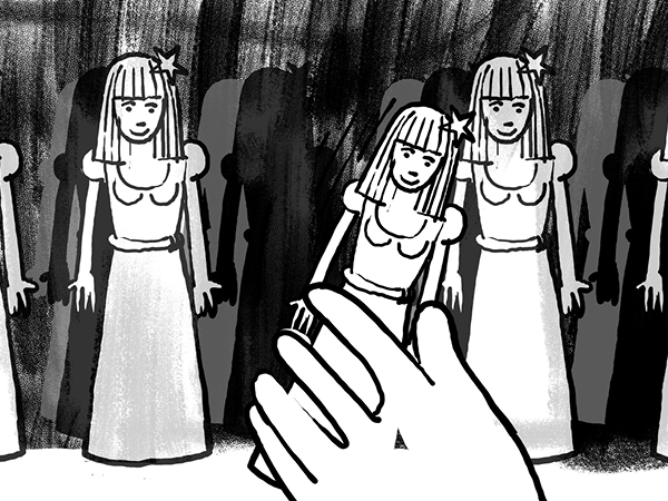 Bild aus Storyboard, Hand nimmt eine Prinzessin