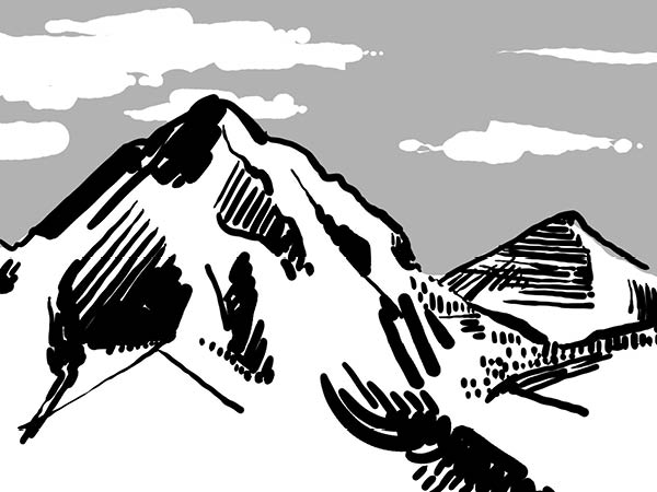 Bild aus Storyboard, Bergpanorama